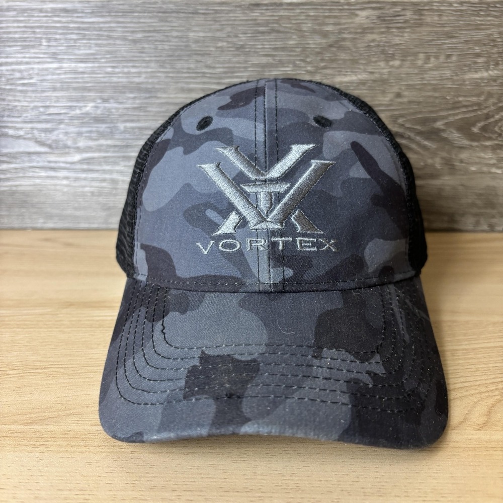 Vortex Hat Cap Snap Back Black Gray Camo Trucker Mesh Embroidered Mens Outdoor